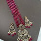 Peacock Design Victorian Pendent Pink Beads Necklace
