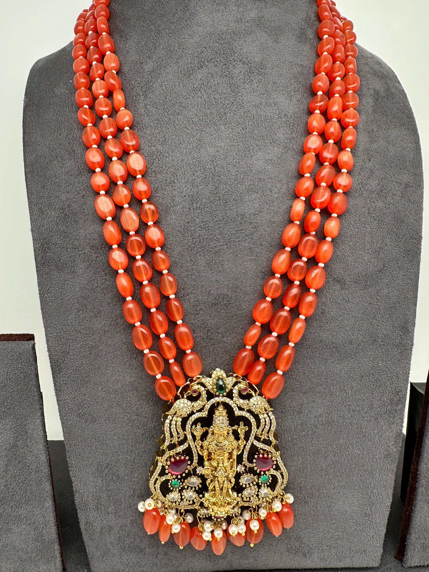 Balaji Lakshmi Victorian Pendent Orange Beads Necklace