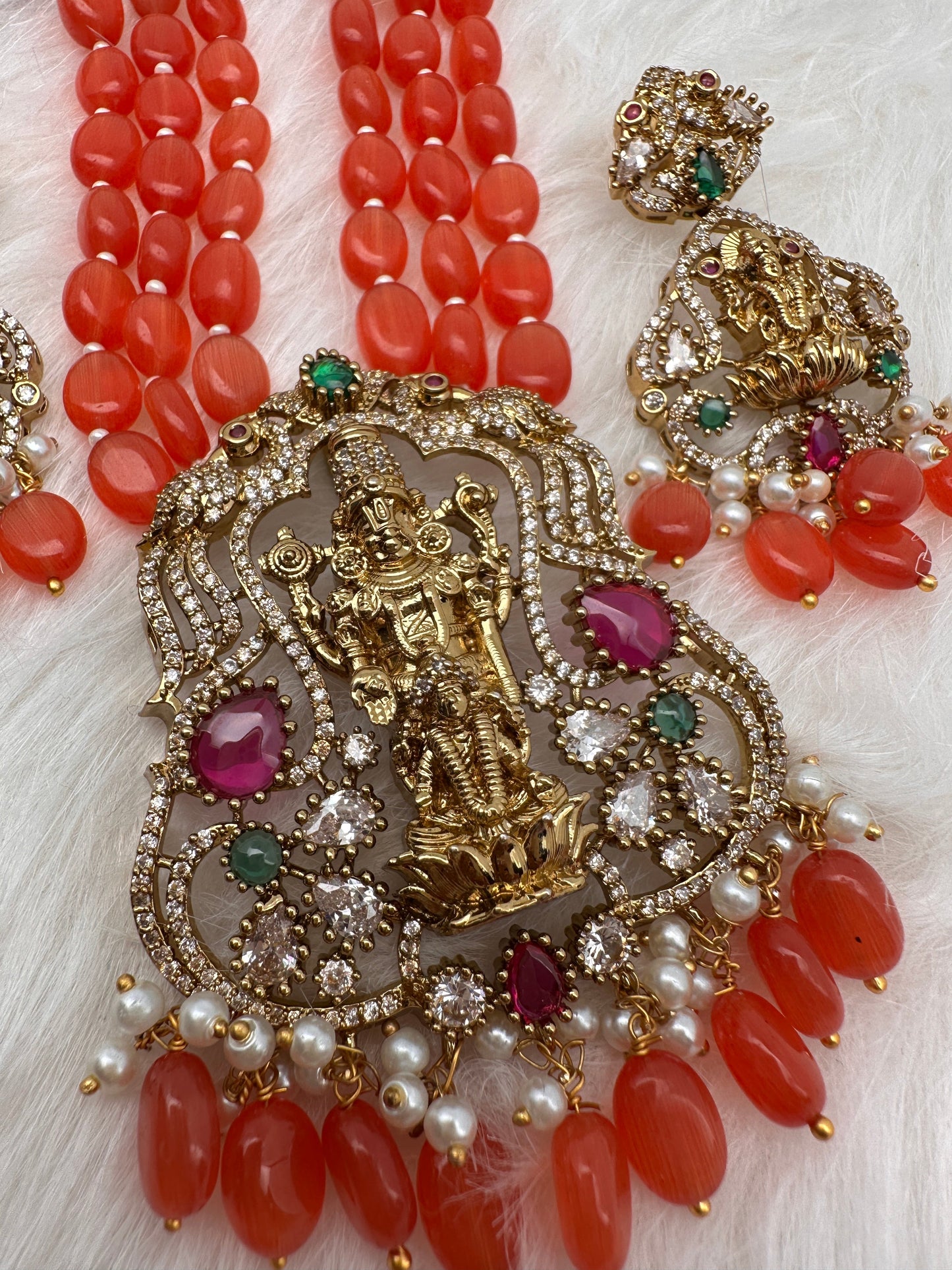 Balaji Lakshmi Victorian Pendent Orange Beads Necklace