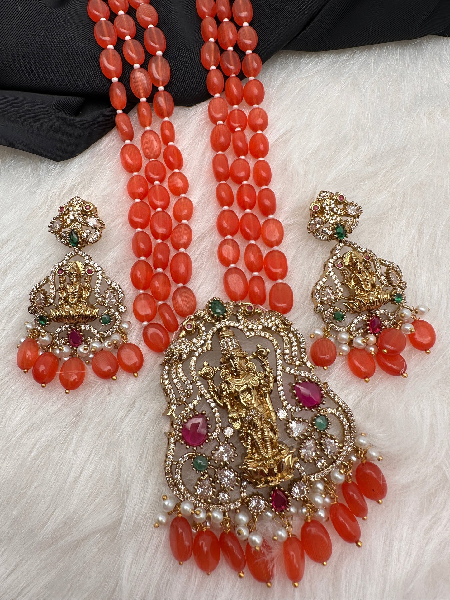 Balaji Lakshmi Victorian Pendent Orange Beads Necklace