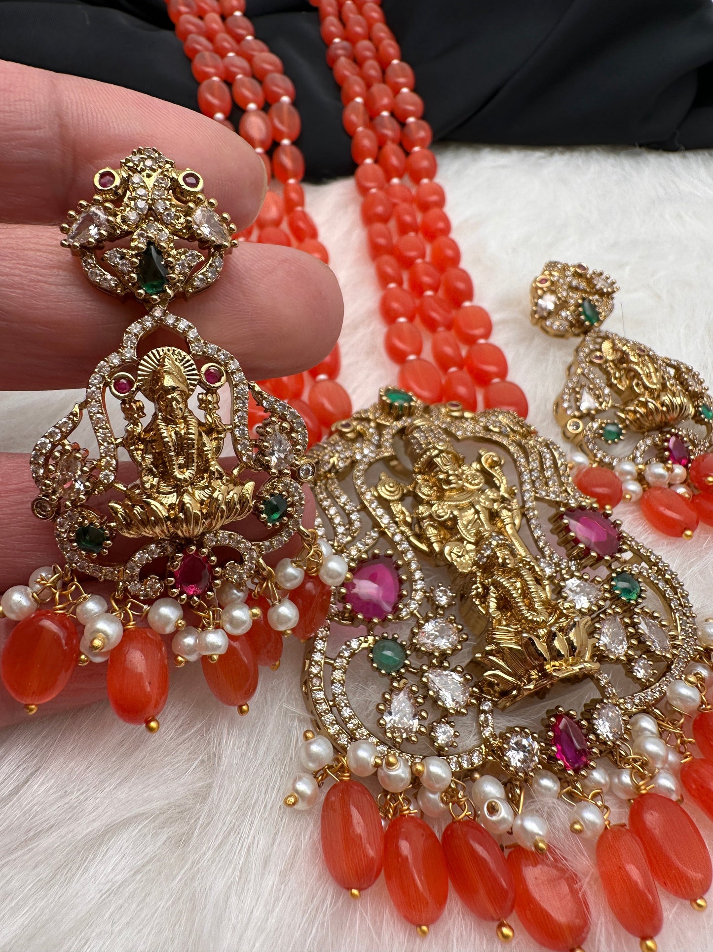Balaji Lakshmi Victorian Pendent Orange Beads Necklace
