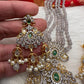 AD Dual Tone Victorian Pendent Grey Beads Necklace