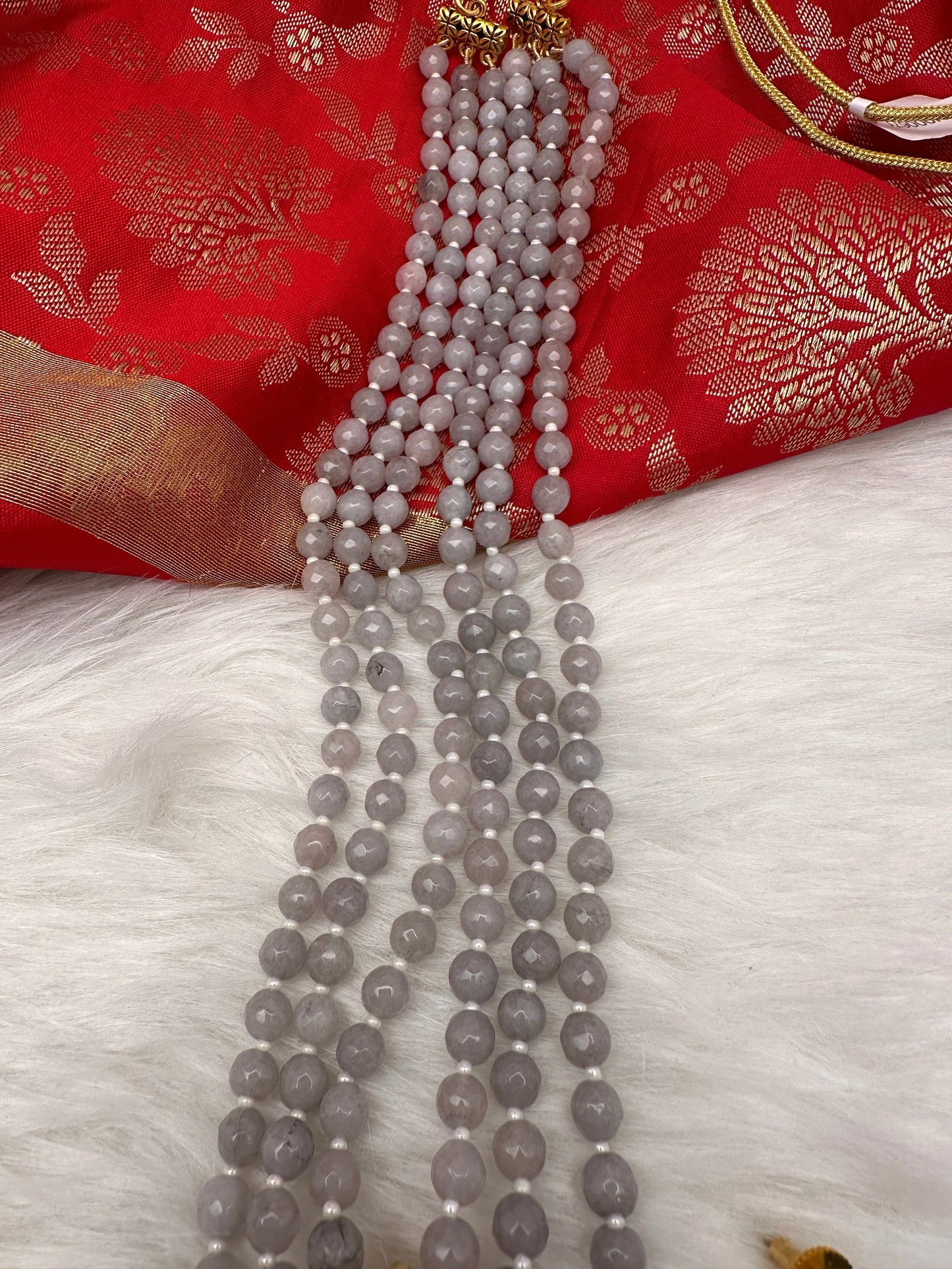 AD Dual Tone Victorian Pendent Grey Beads Necklace