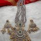 AD Dual Tone Victorian Pendent Grey Beads Necklace
