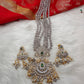 AD Dual Tone Victorian Pendent Grey Beads Necklace