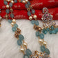 AD Aqua Blue Beads Nakshi Tar Mala Necklace
