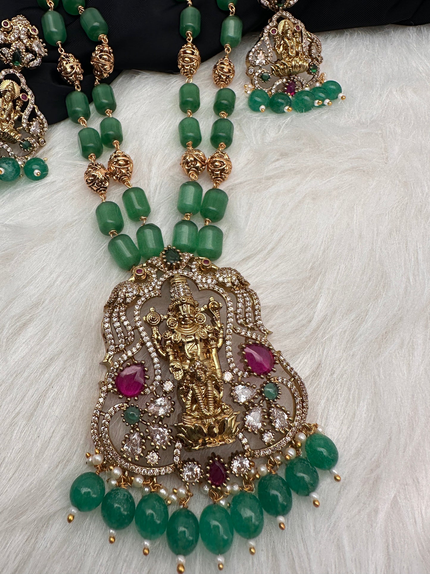 AD Victorian Goddess Lakshmi Green Tar Mala  Necklace