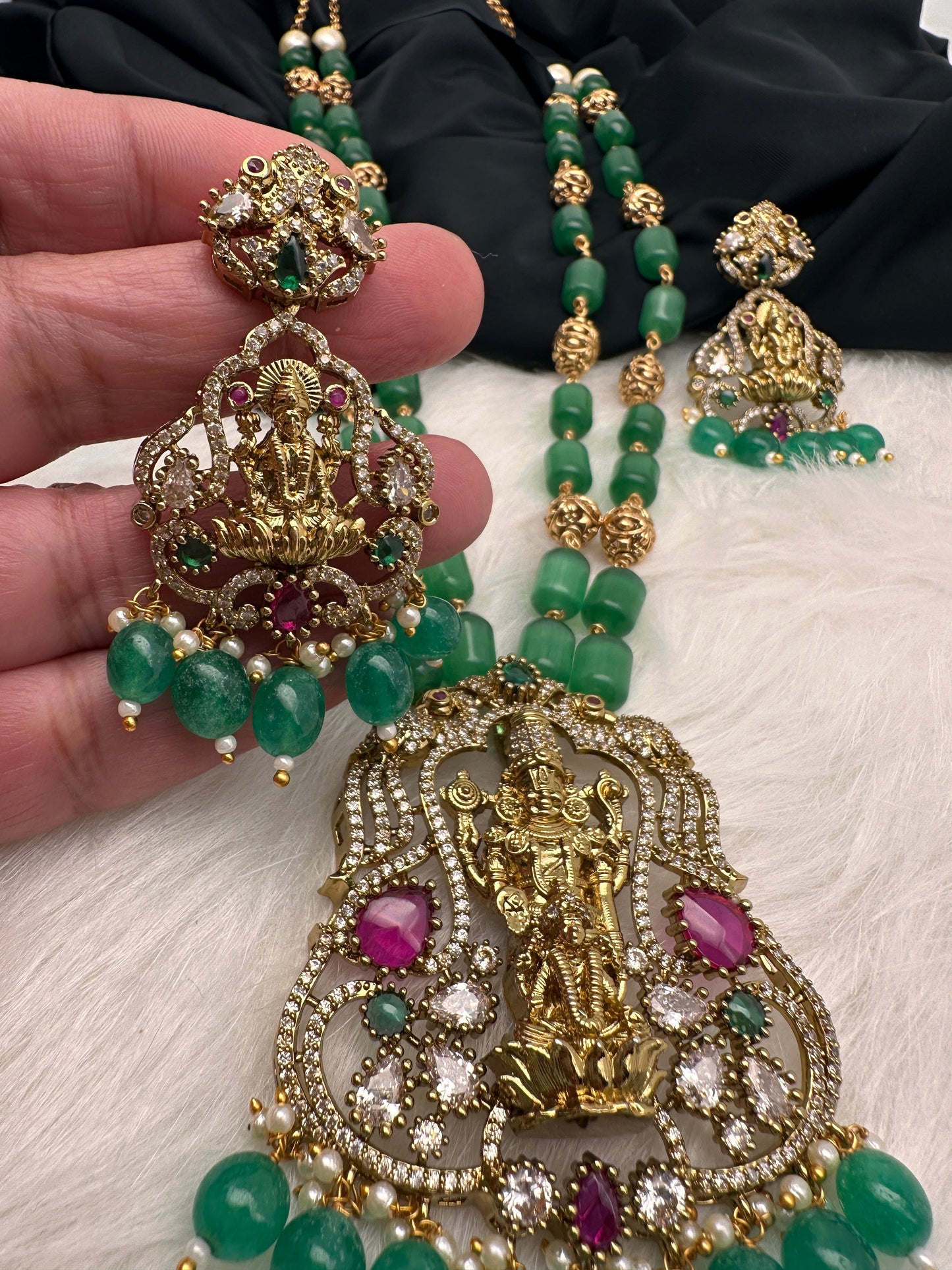 AD Victorian Goddess Lakshmi Green Tar Mala  Necklace