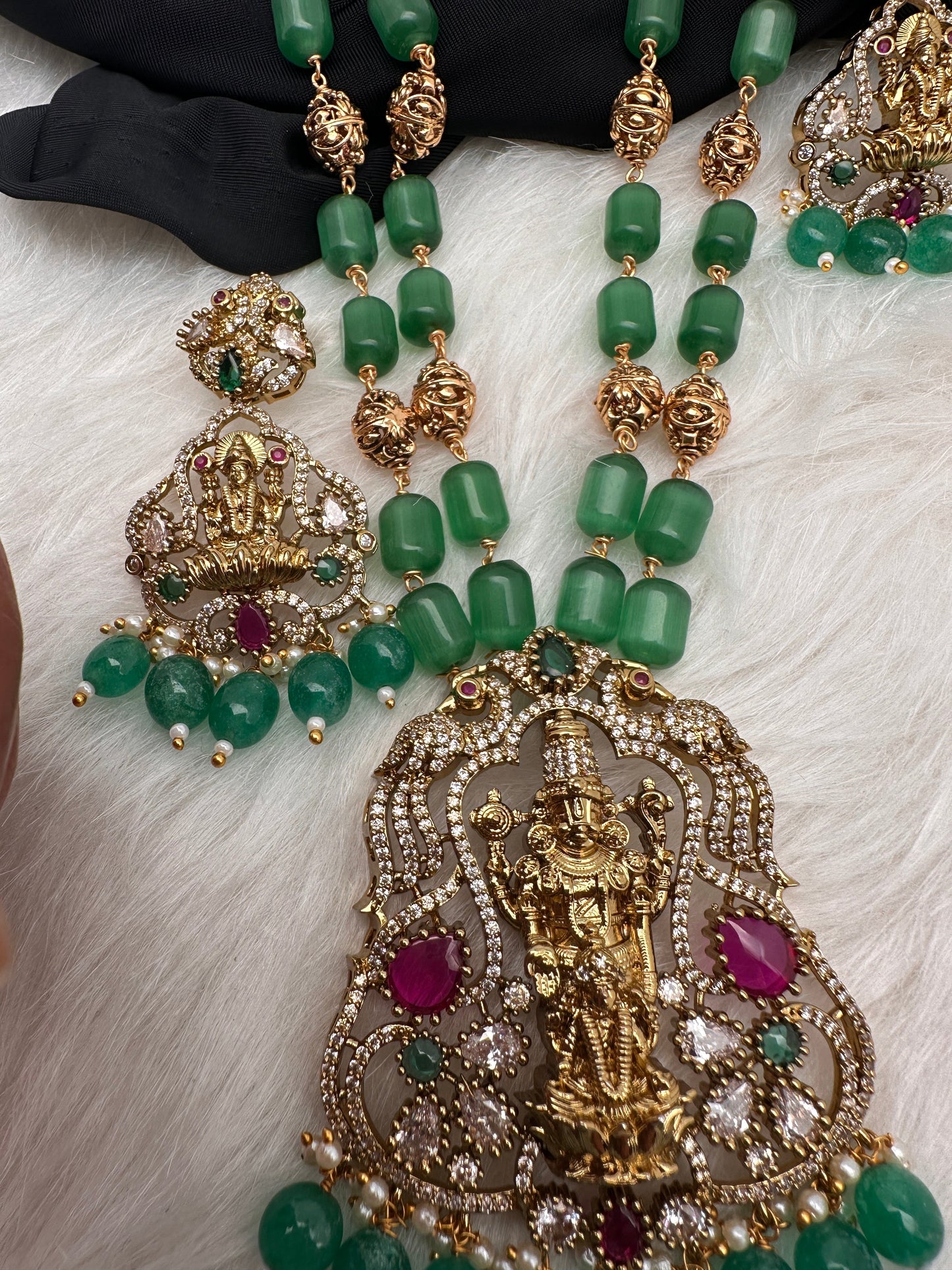 AD Victorian Goddess Lakshmi Green Tar Mala  Necklace