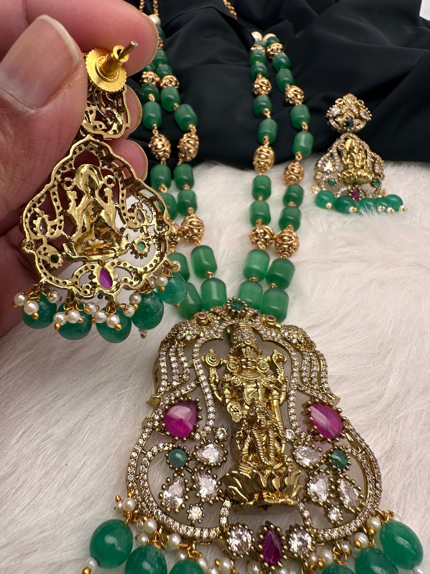 AD Victorian Goddess Lakshmi Green Tar Mala  Necklace