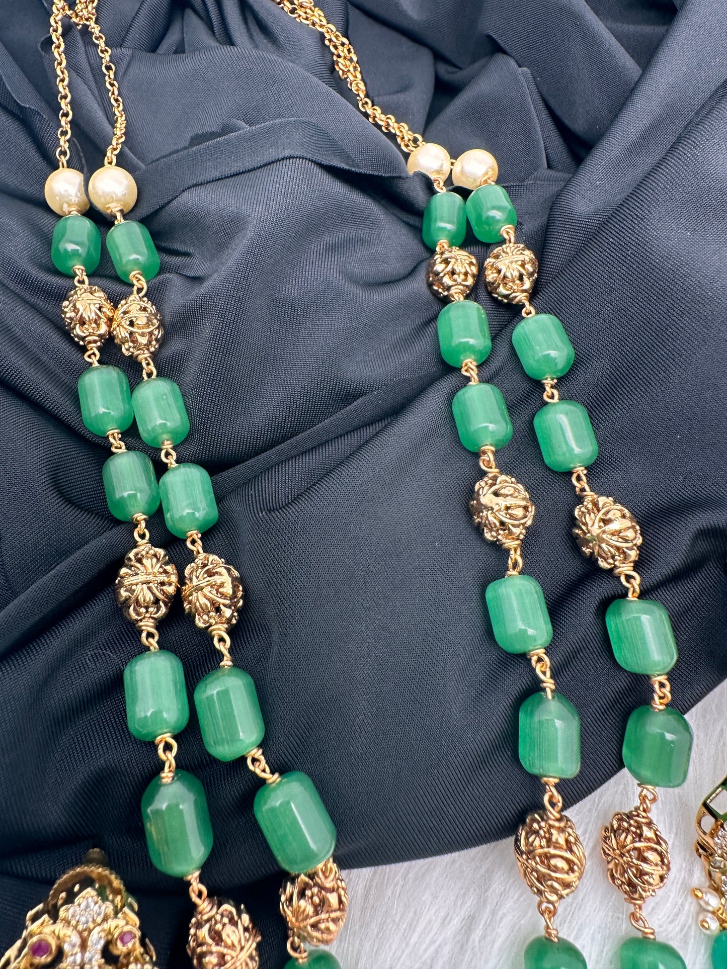 AD Victorian Goddess Lakshmi Green Tar Mala  Necklace