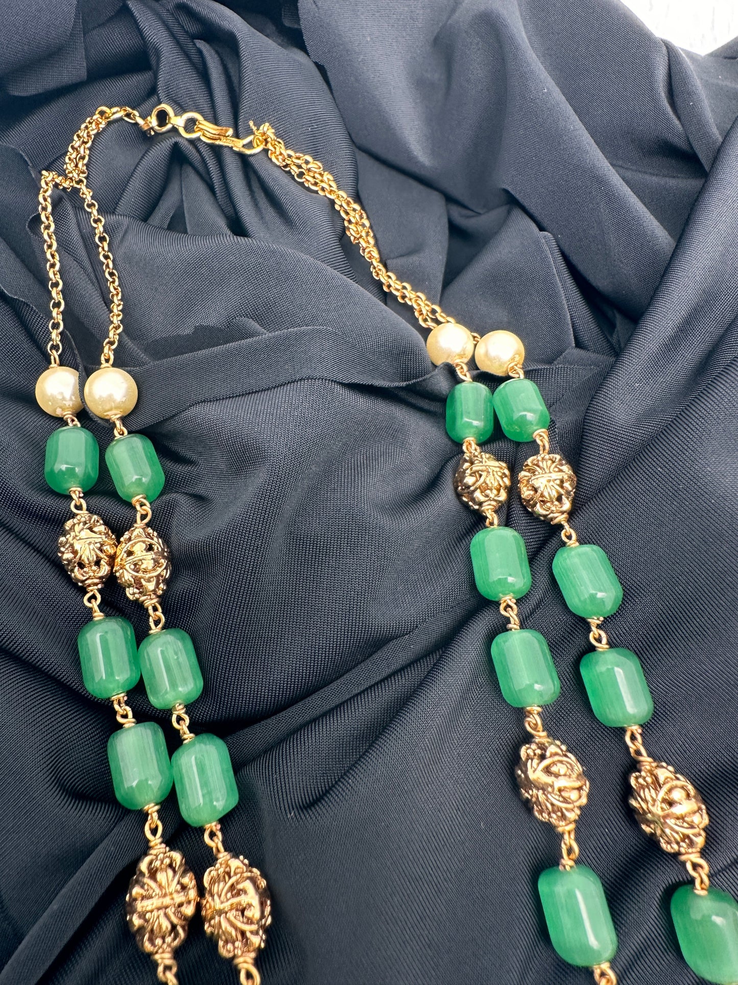 AD Victorian Goddess Lakshmi Green Tar Mala  Necklace