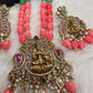 Goddess Lakshmi Victorian Pendent Pink Tulip Beads Pearls Necklace