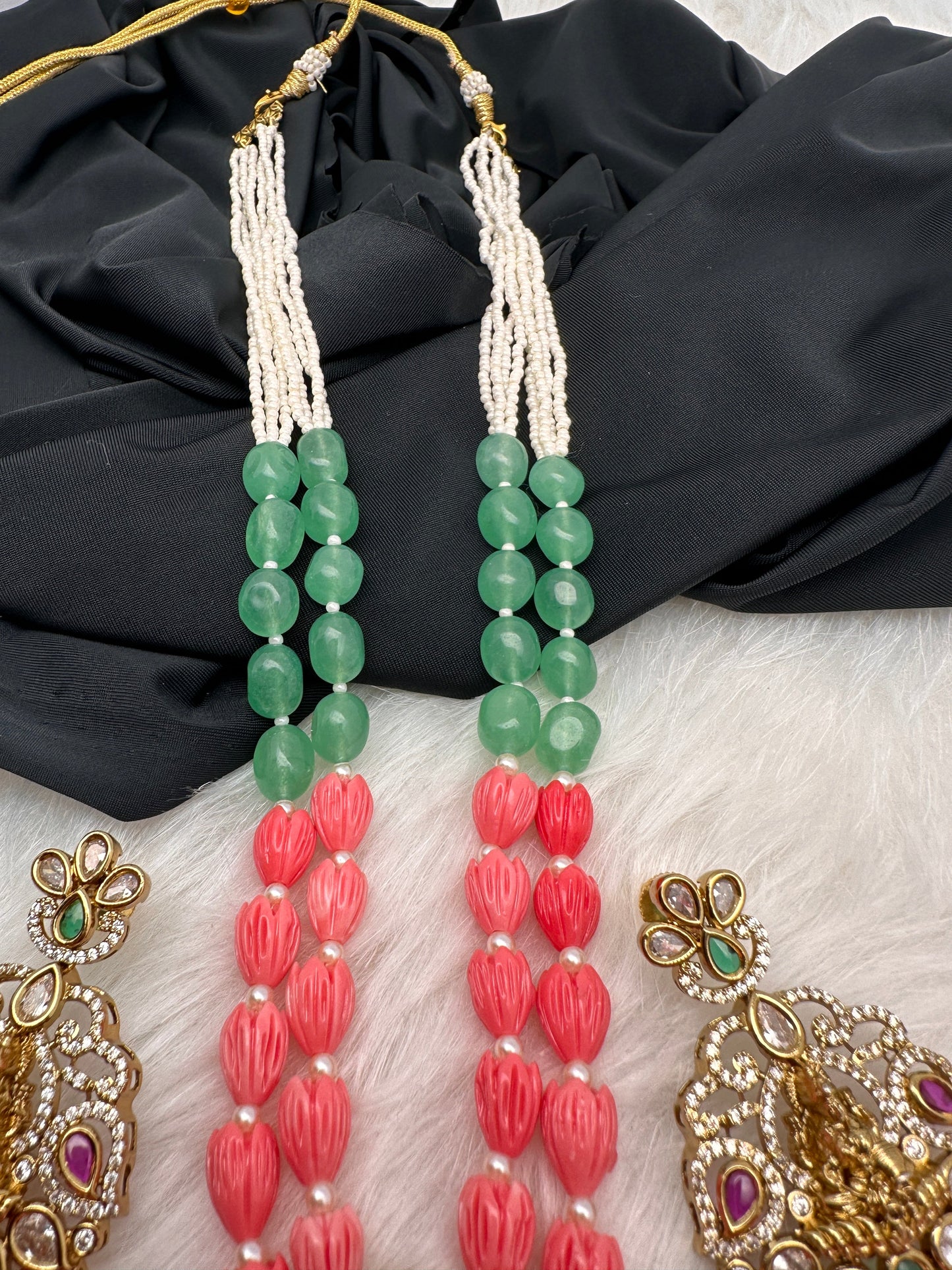 Goddess Lakshmi Victorian Pendent Pink Tulip Beads Pearls Necklace