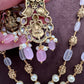 Moissanite Victorian Goddess Lakshmi Tar mala Beads Neckalce - Pink