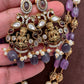 Moissanite Victorian Goddess Lakshmi Tar mala Beads Neckalce - Purple