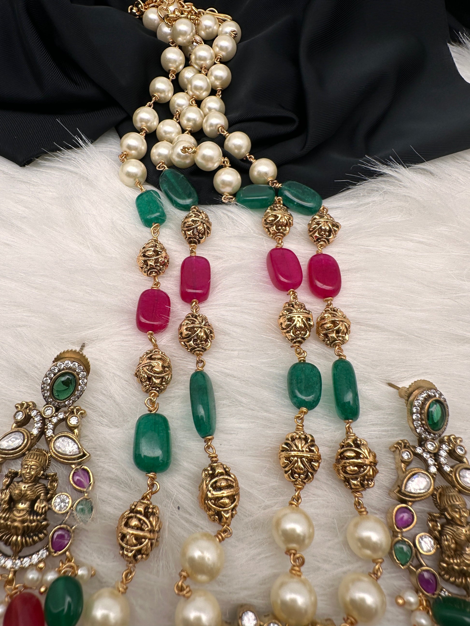 Moissanite Victorian Goddess Lakshmi Tar mala Beads Neckalce - White