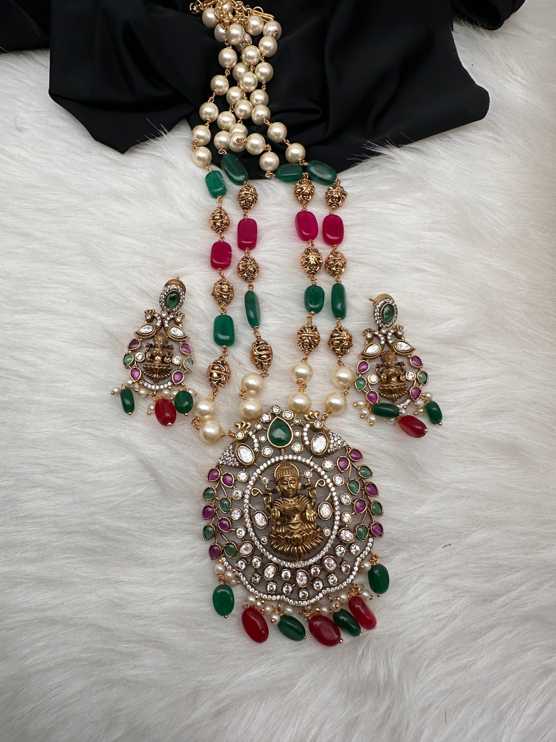 Moissanite Victorian Goddess Lakshmi Tar mala Beads Neckalce - White