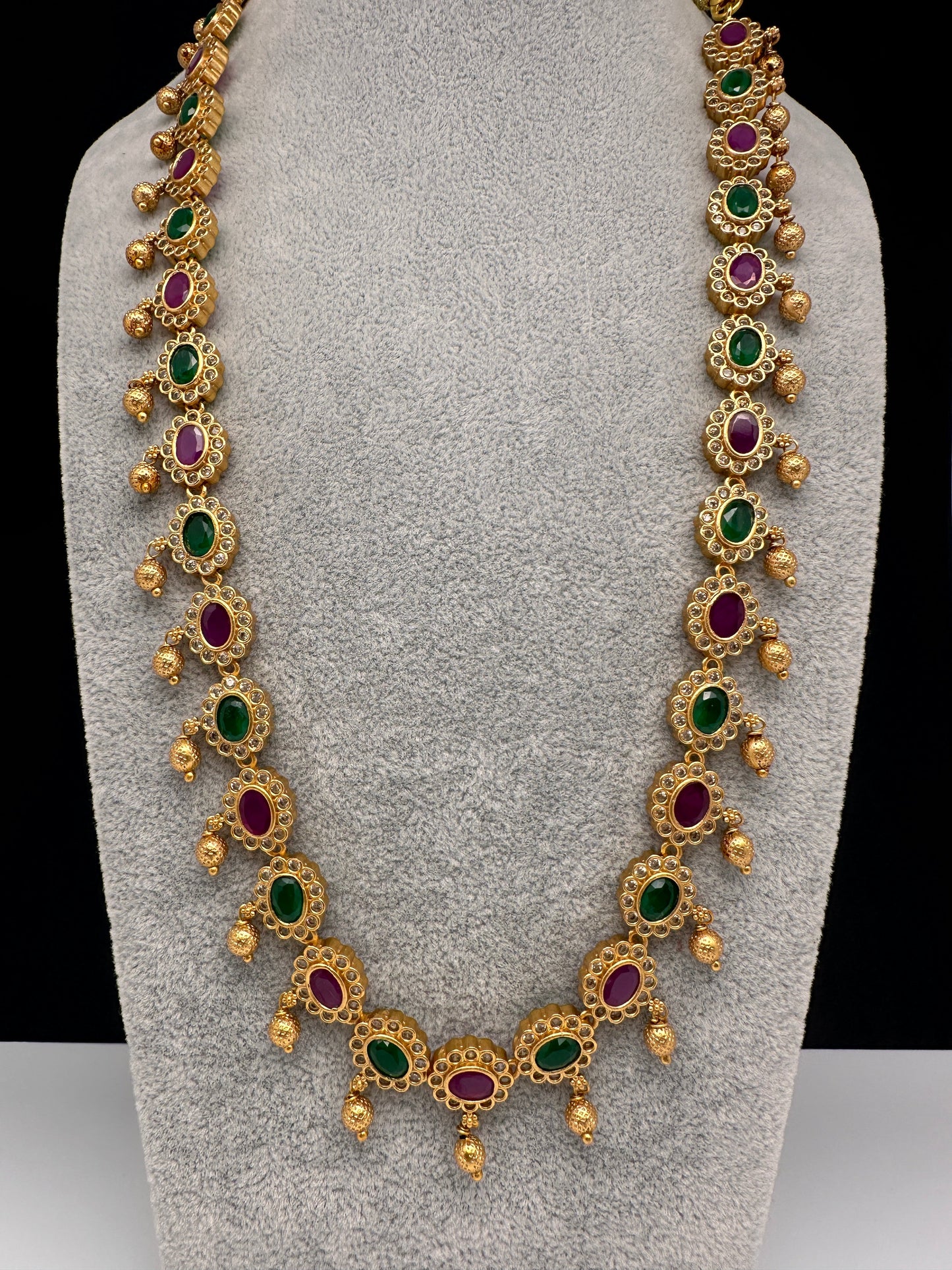 Premium Matte Ethnic Stone Long Necklace - Gold