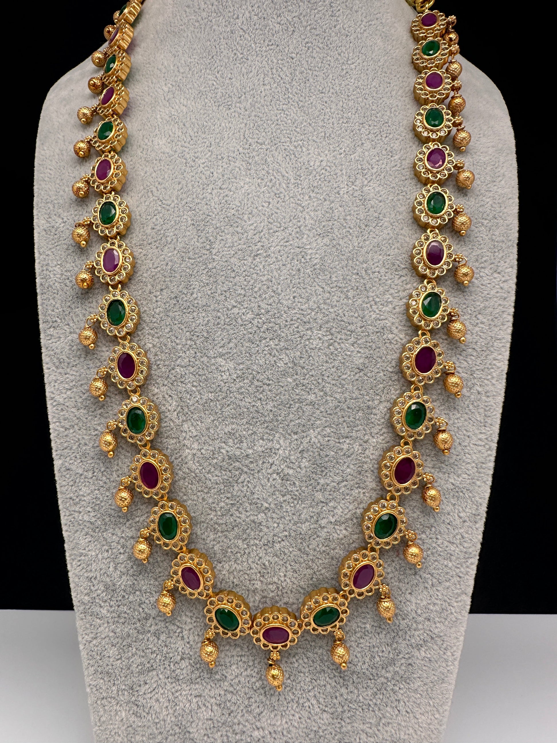Premium Matte Ethnic Stone Long Necklace - Gold