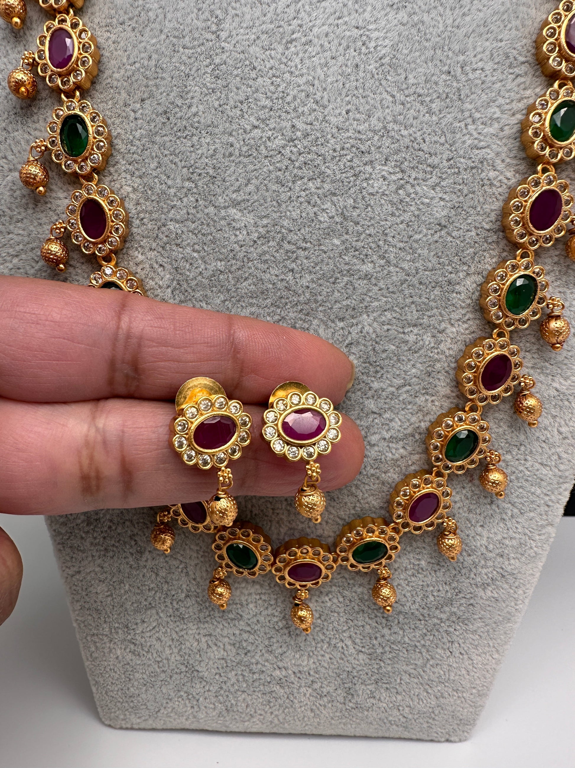 Premium Matte Ethnic Stone Long Necklace - Gold
