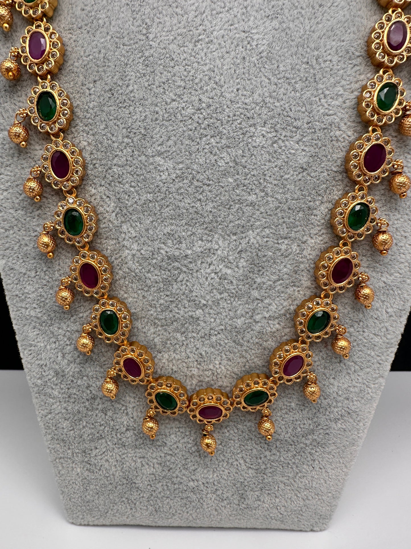 Premium Matte Ethnic Stone Long Necklace - Gold