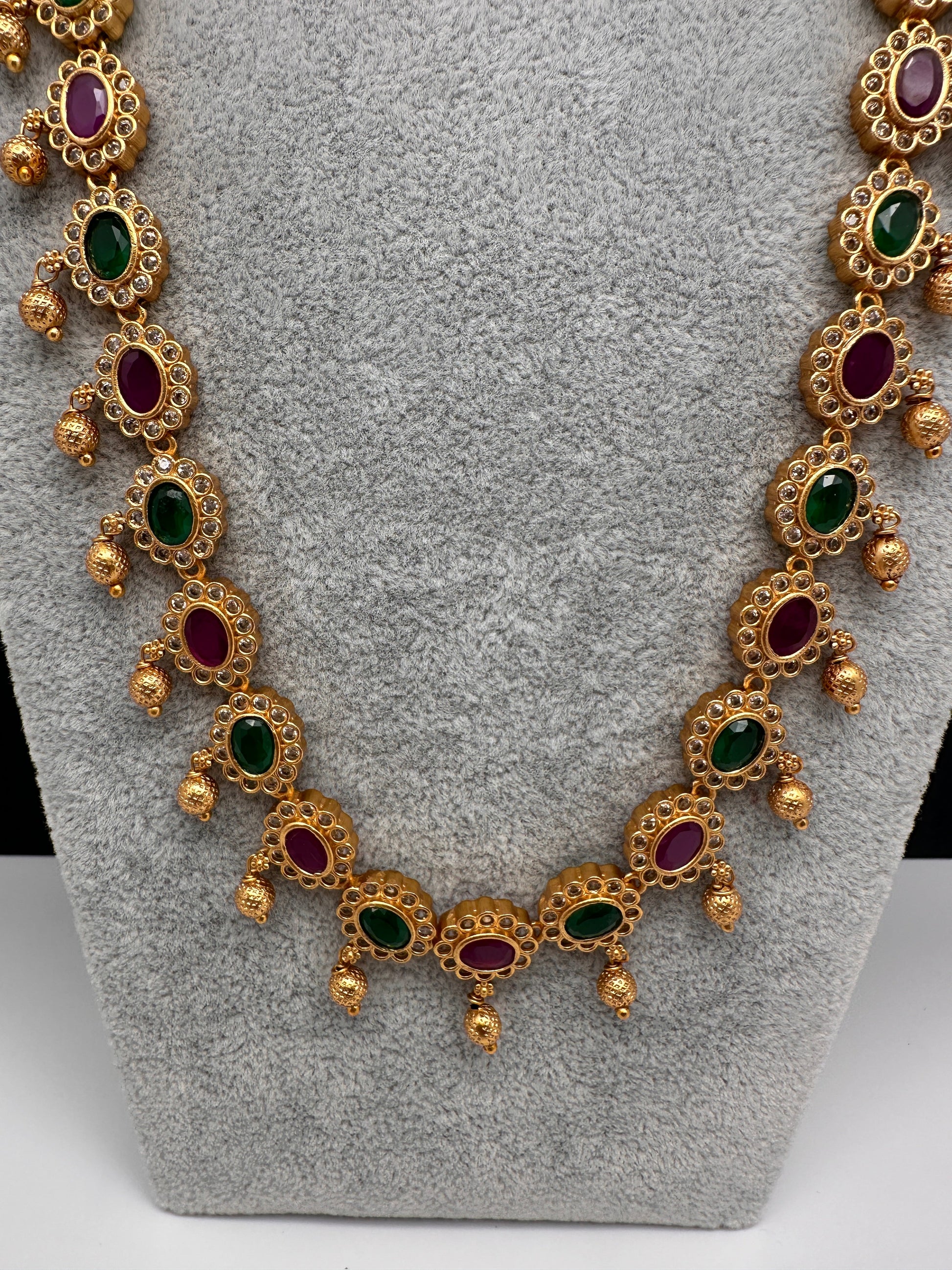 Premium Matte Ethnic Stone Long Necklace - Gold
