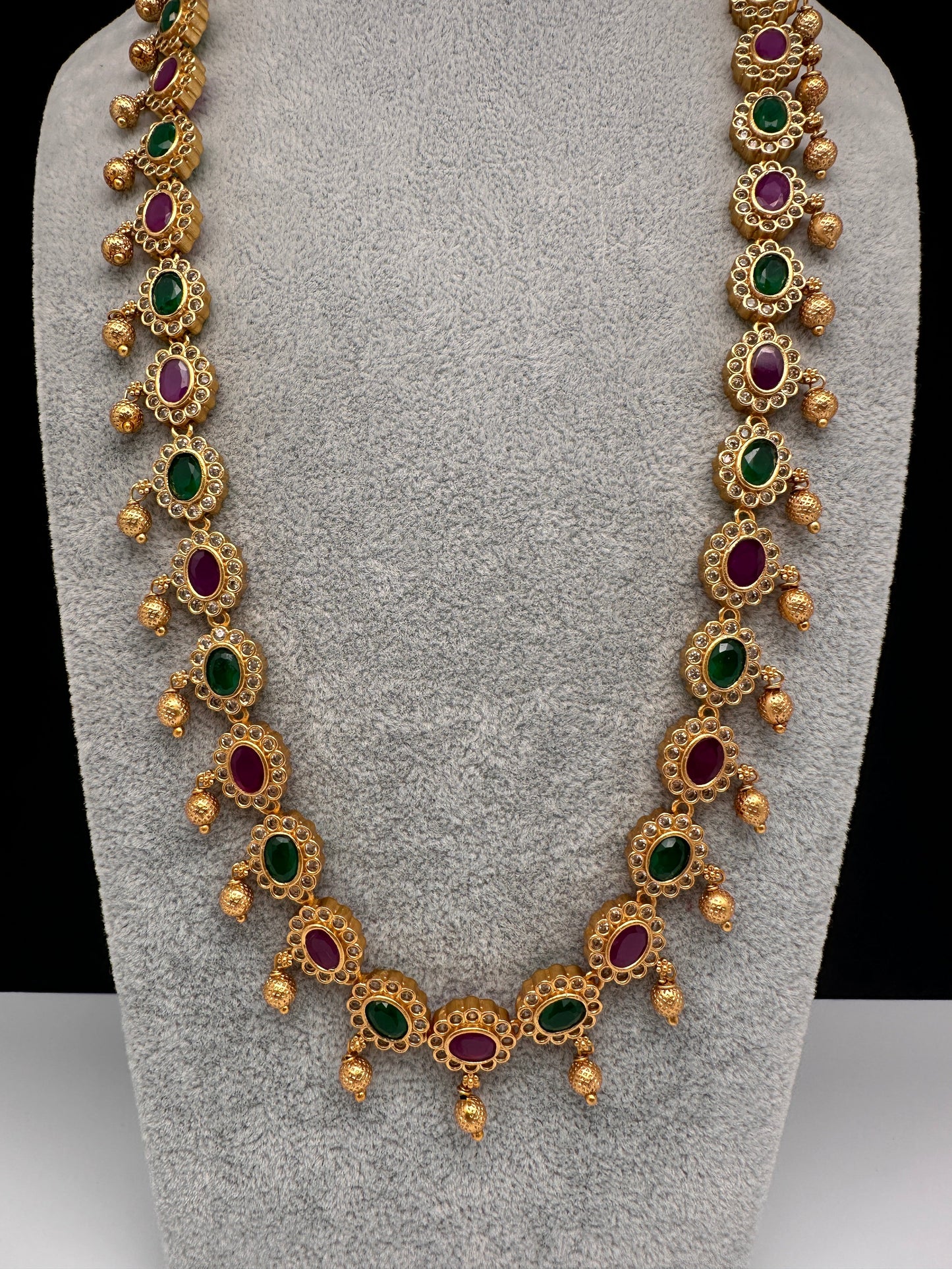 Premium Matte Ethnic Stone Long Necklace - Gold