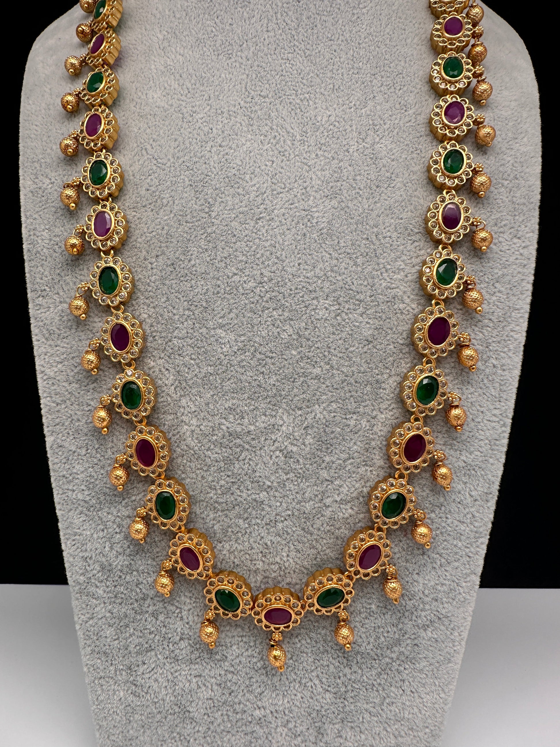 Premium Matte Ethnic Stone Long Necklace - Gold