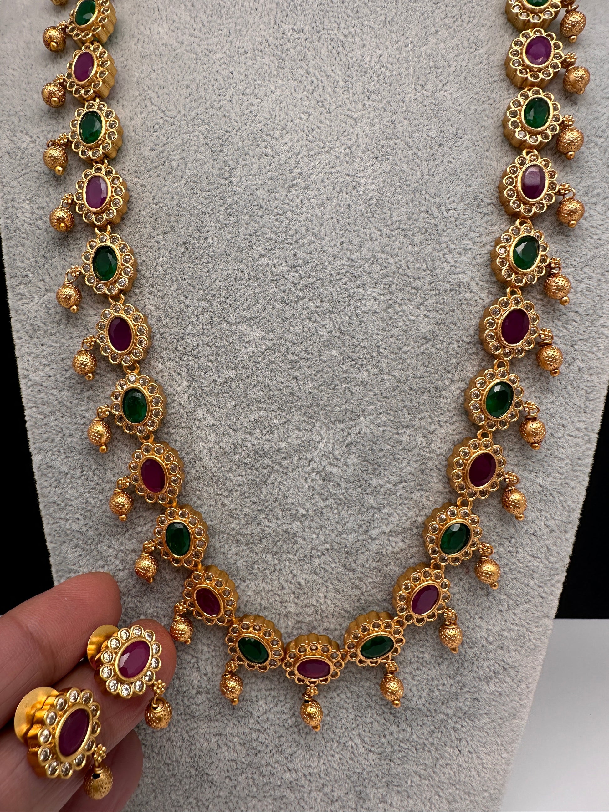 Premium Matte Ethnic Stone Long Necklace - Gold