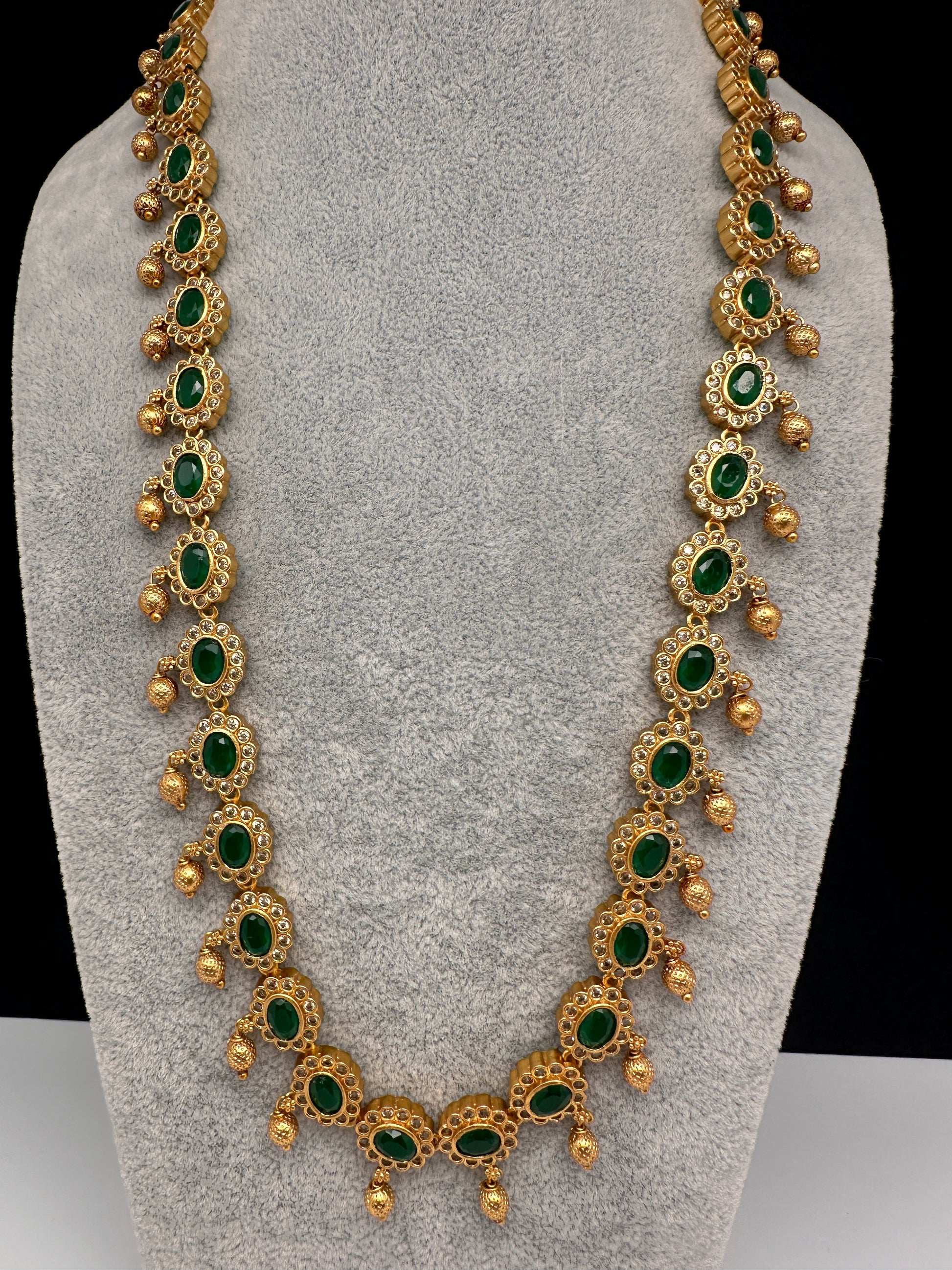 Premium Matte Ethnic Stone Long Necklace - Green