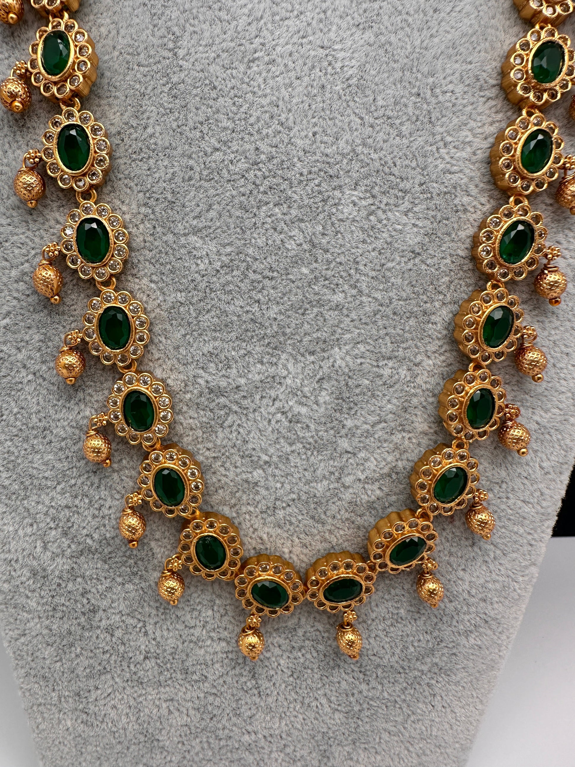 Premium Matte Ethnic Stone Long Necklace - Green
