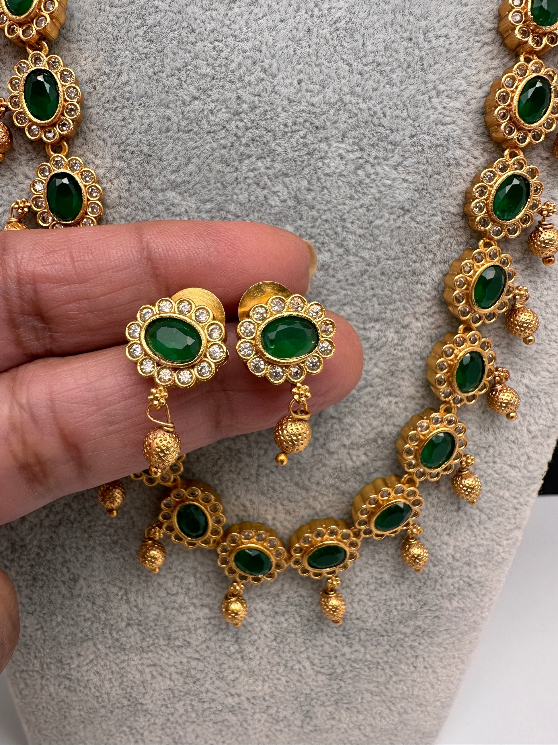 Premium Matte Ethnic Stone Long Necklace - Green