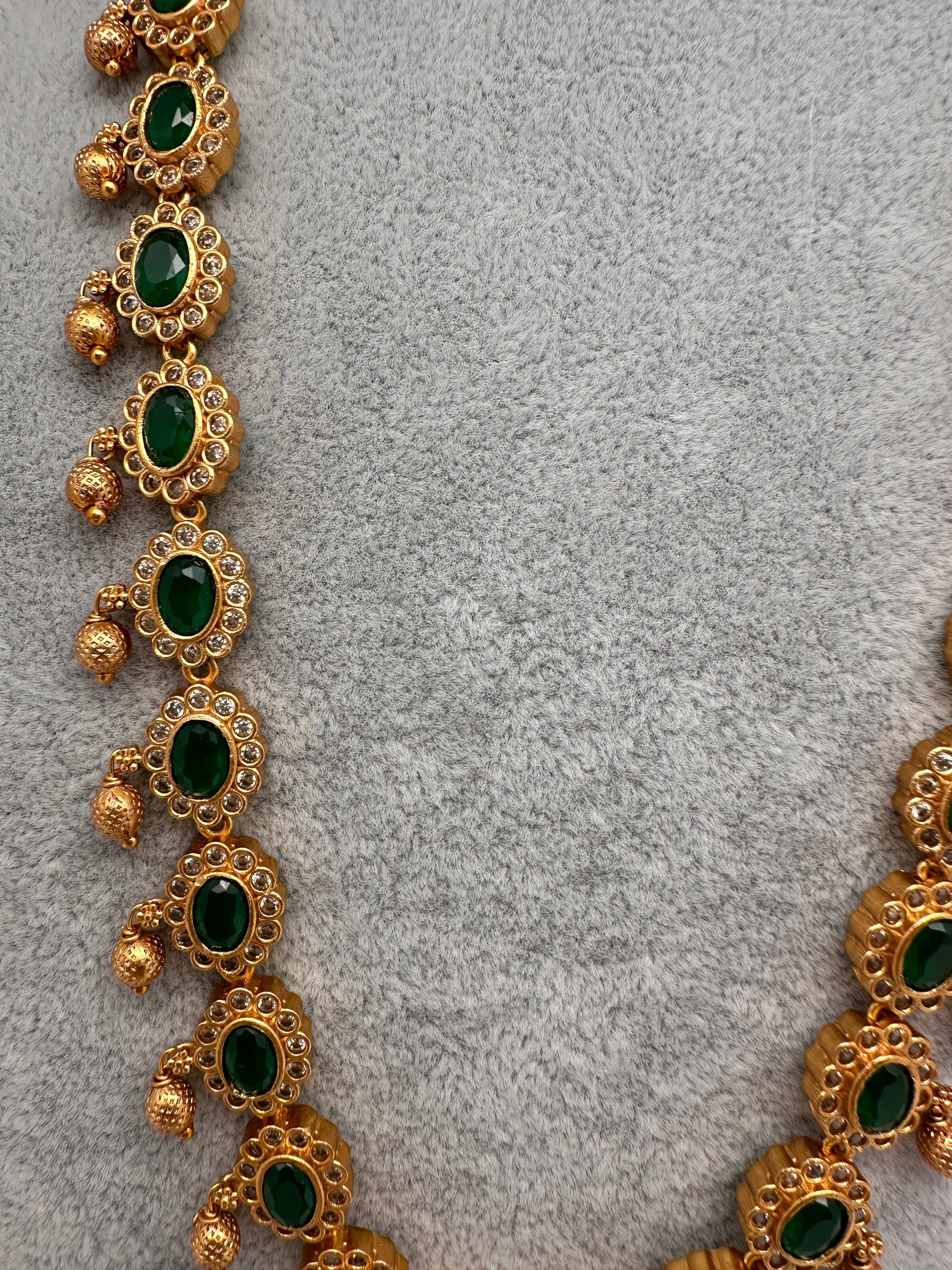 Premium Matte Ethnic Stone Long Necklace - Green