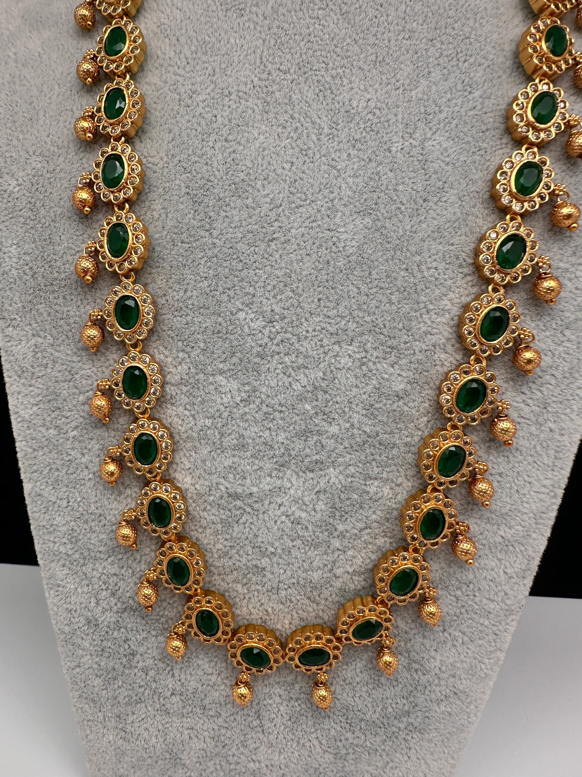 Premium Matte Ethnic Stone Long Necklace - Green