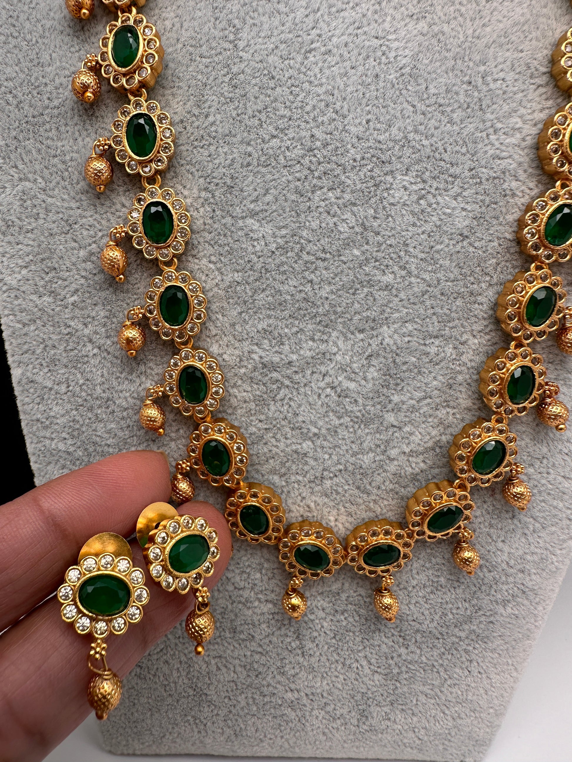 Premium Matte Ethnic Stone Long Necklace - Green
