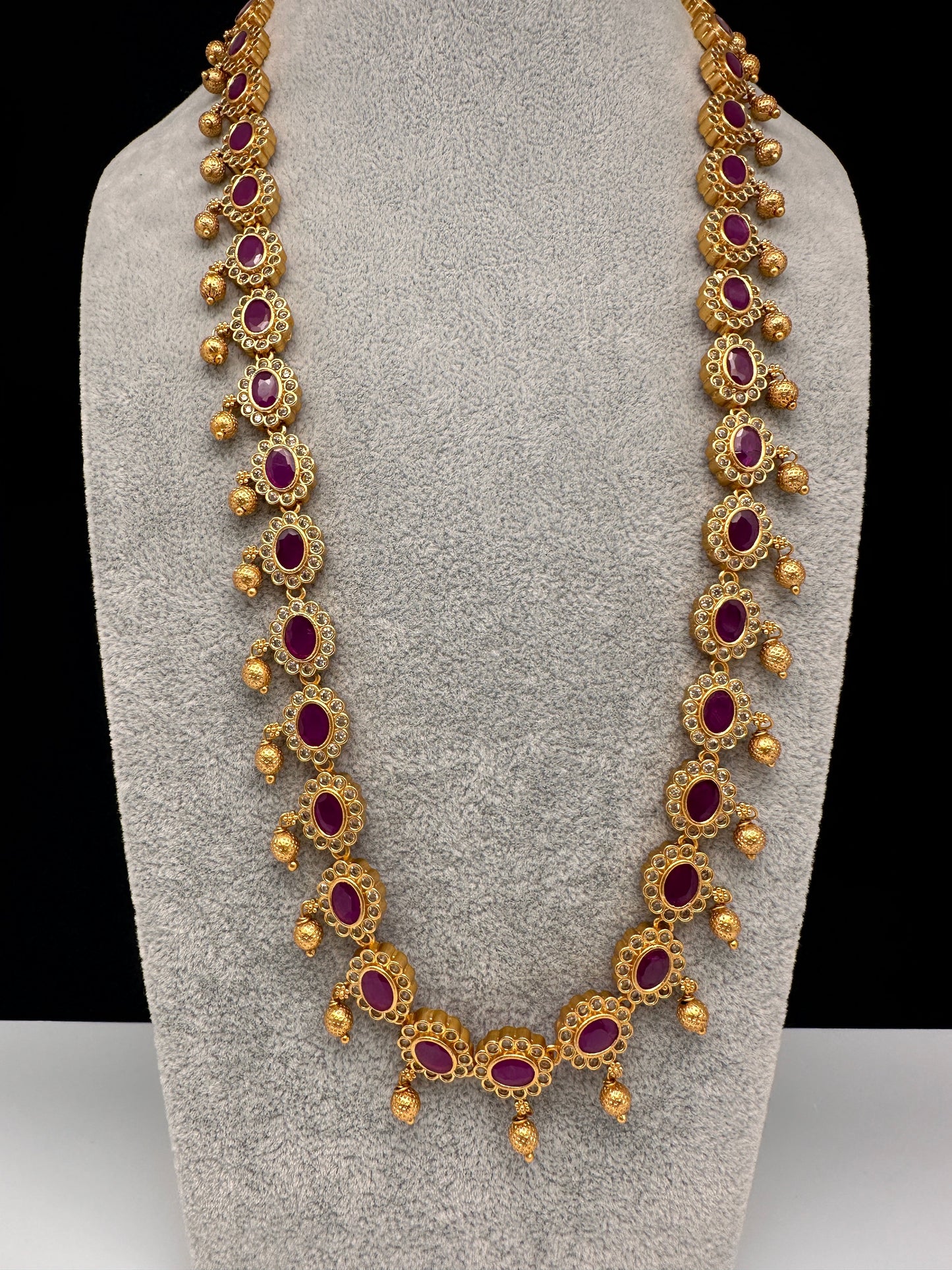 Premium Matte Ethnic Stone Long Necklace - Red