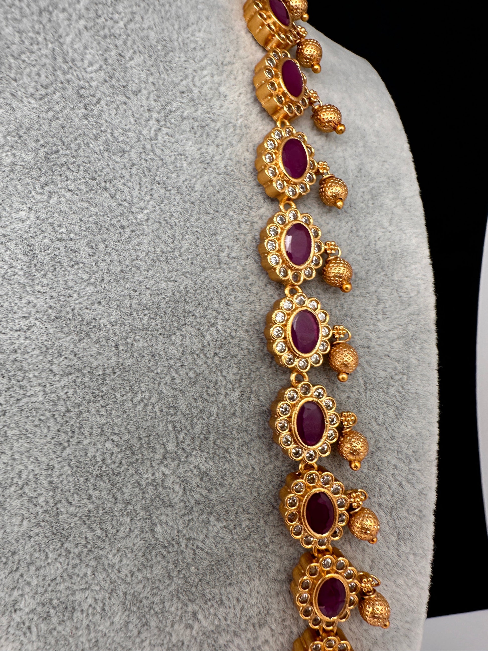 Premium Matte Ethnic Stone Long Necklace - Red