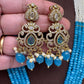 Moissanite Victorian Mehendi Polish Beads Neckalce - Blue