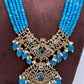 Moissanite Victorian Mehendi Polish Beads Neckalce - Blue