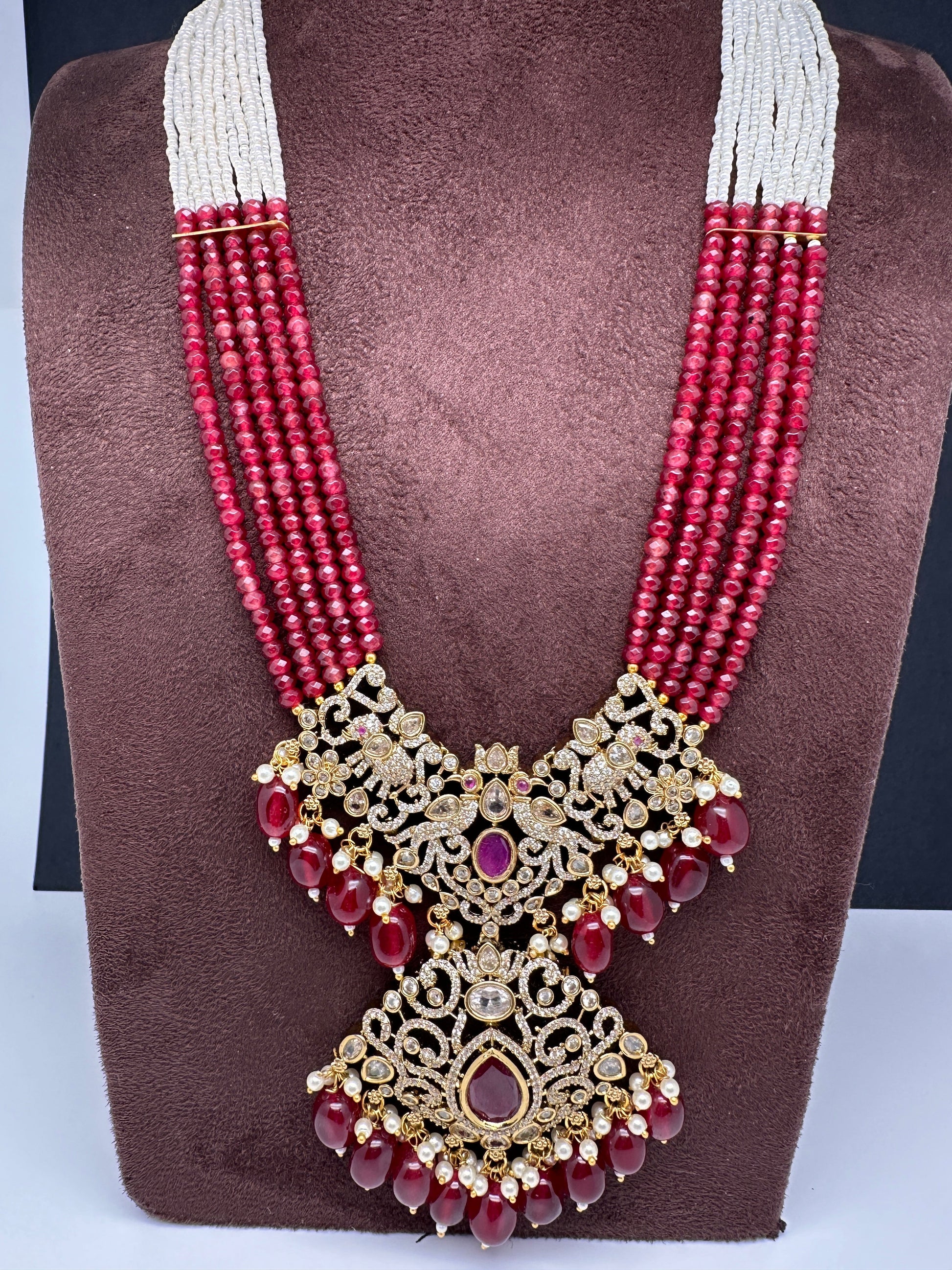Moissanite Victorian Mehendi Polish Beads Neckalce - Red
