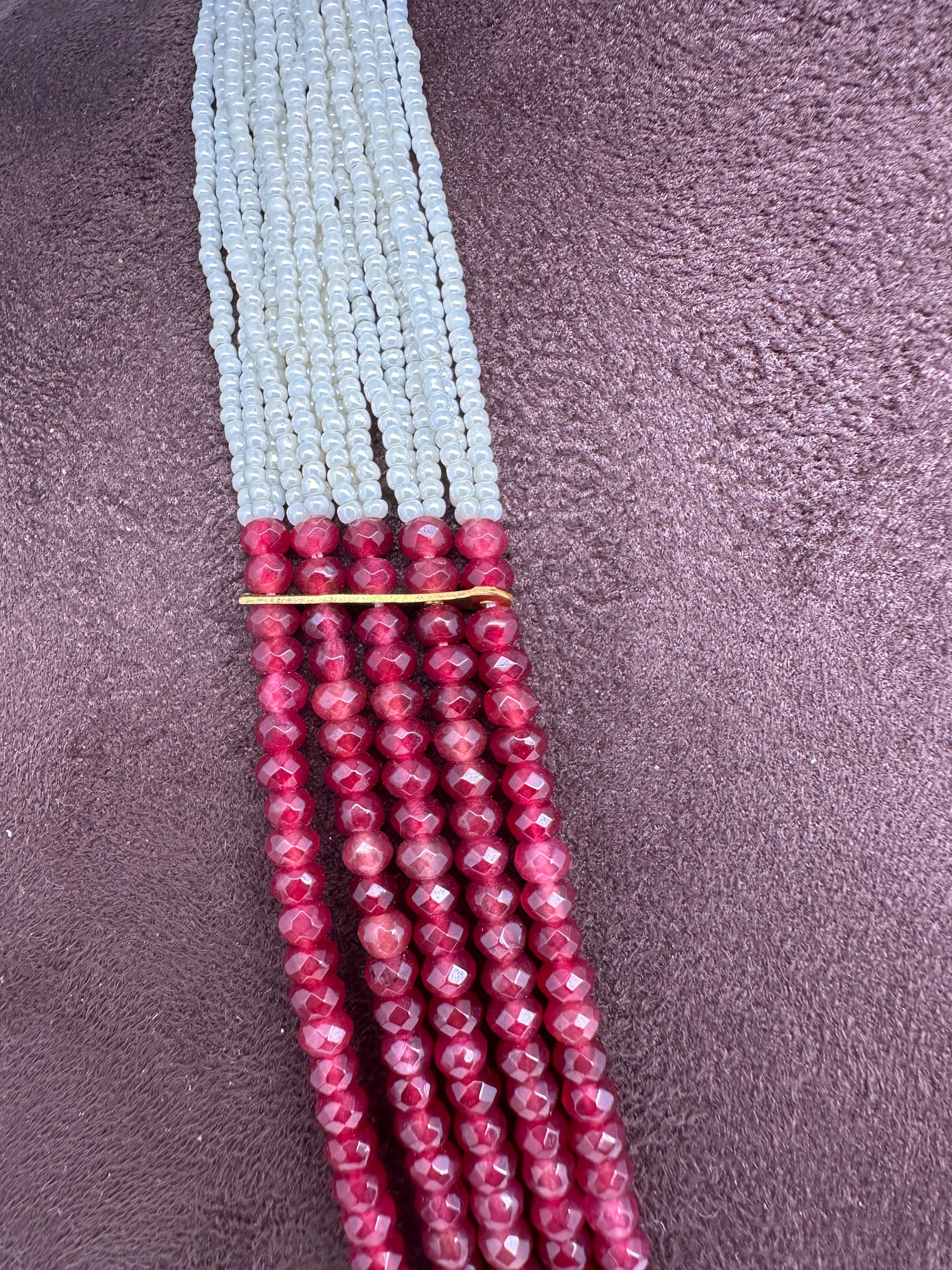 Moissanite Victorian Mehendi Polish Beads Neckalce - Red