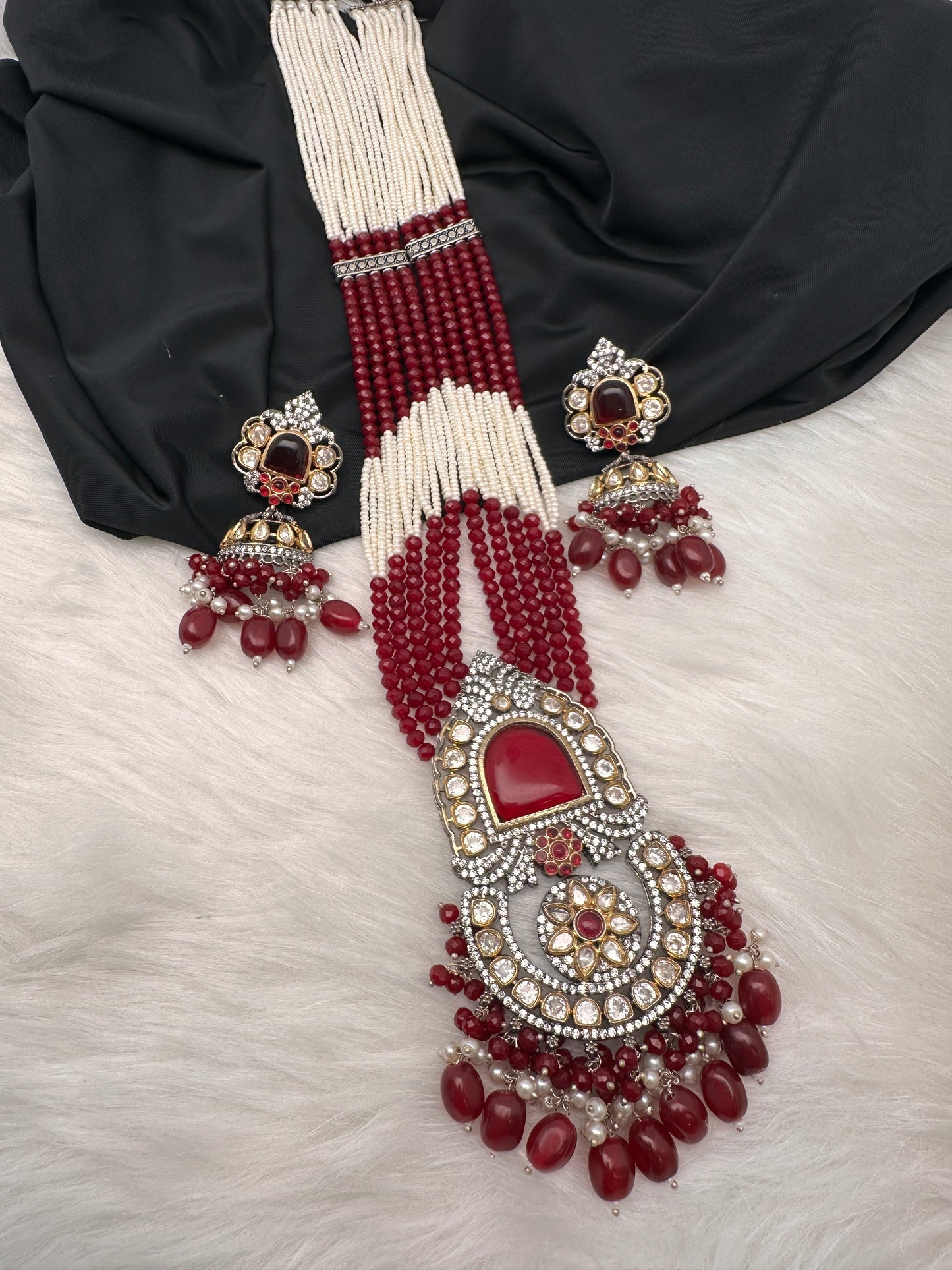 Red Beads Kundan and AD Rani Haar Necklace