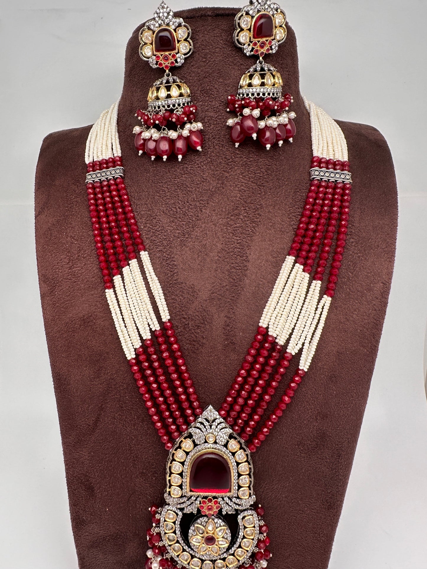 Red Beads Kundan and AD Rani Haar Necklace