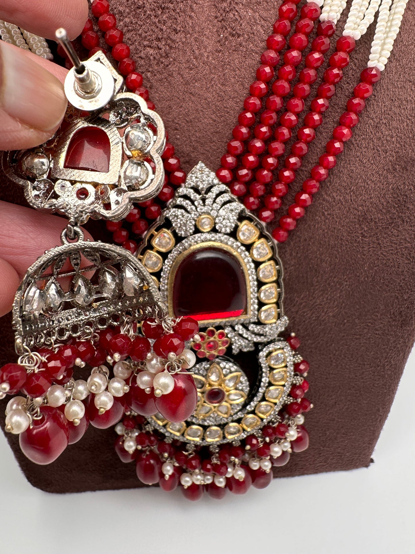 Red Beads Kundan and AD Rani Haar Necklace