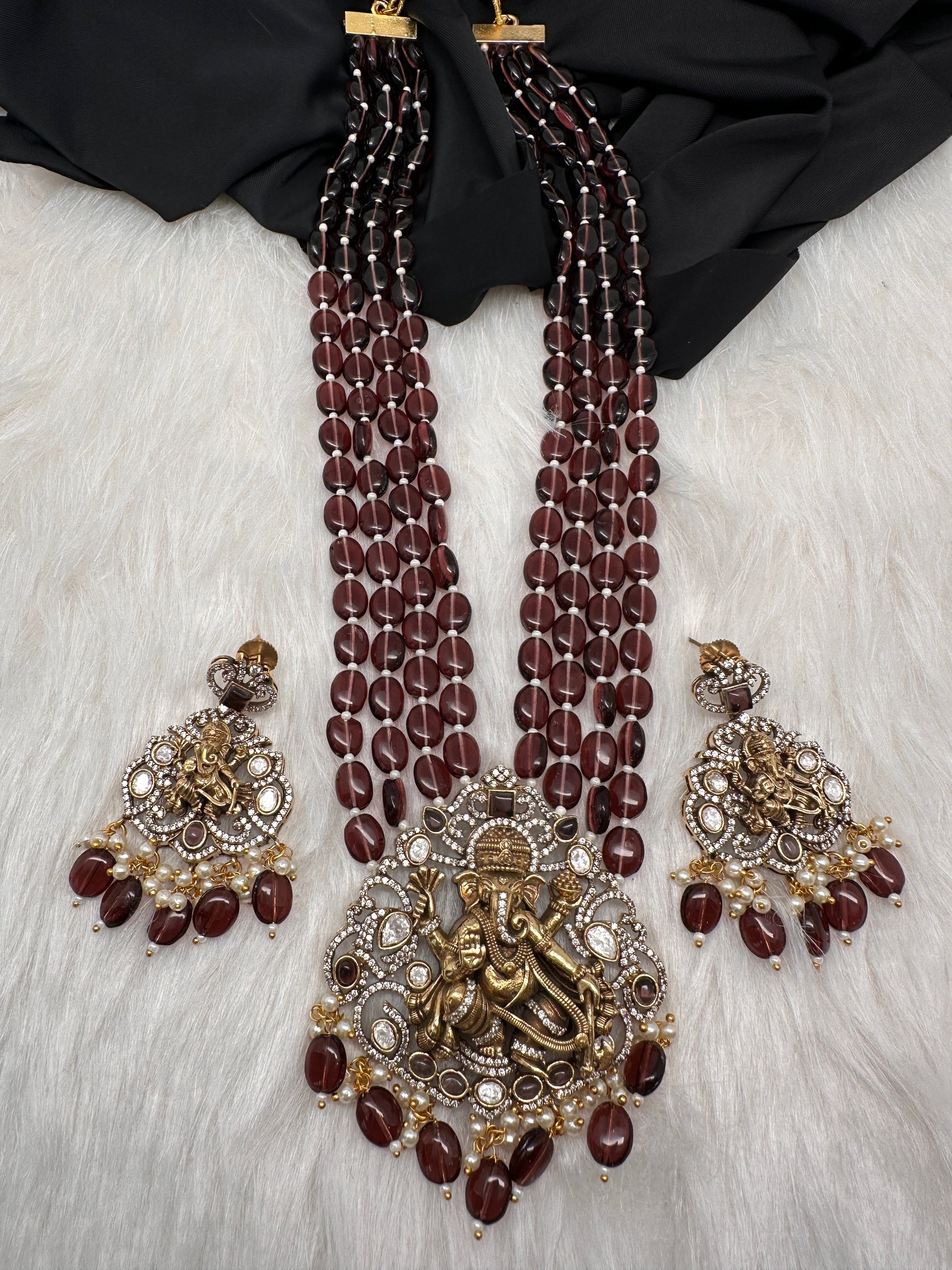 Ganesha Geru Finish Monalisa Beads Necklace - Brown