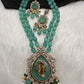 Victoraian Mehendi Finish Monalisa Beads Necklace - LightGreen
