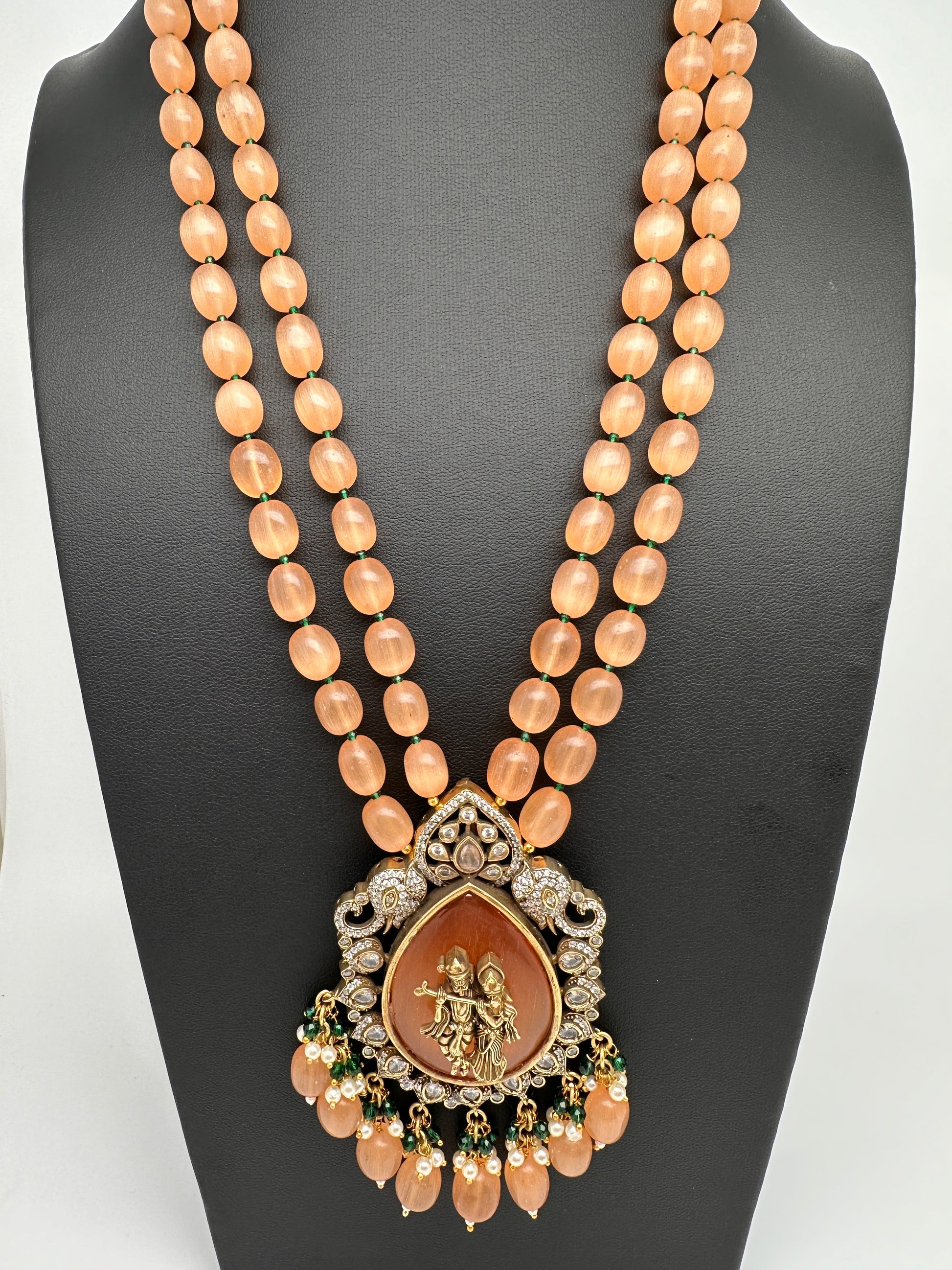 Victoraian Mehendi Finish Monalisa Beads Necklace - PeachPuff