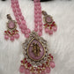 Victoraian Mehendi Finish Monalisa Beads Necklace - Pink