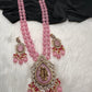 Victoraian Mehendi Finish Monalisa Beads Necklace - Pink